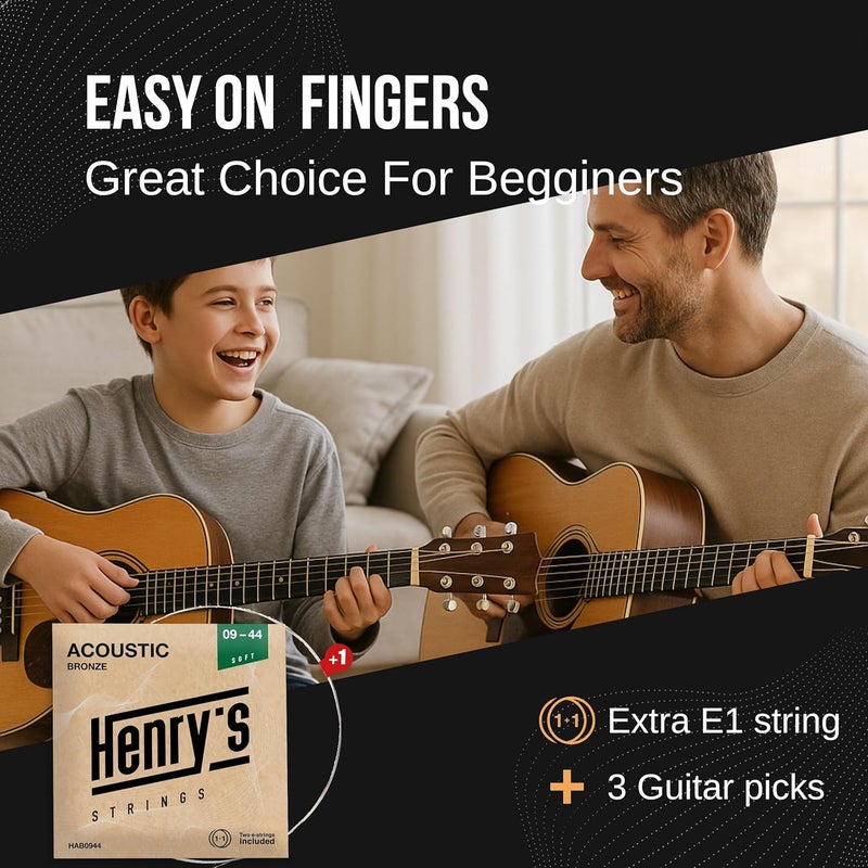 Henry's Strings Extra Light Acoustic Guitar Strings 09-44 - Easy On Fingers & Excellent Sound - Extra E-1 String & 3 Guitar Picks - Super Light Acoustic Guitar Strings - Steel 6 String Set Cuerdas Para Guitarra - Image 3